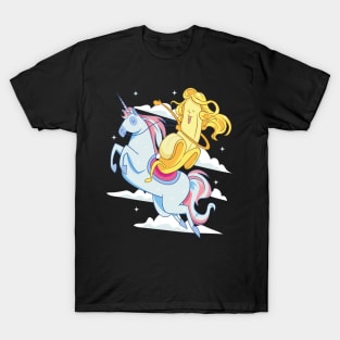 Heroic Banana With Long Hair Riding An Unicorn T-Shirt